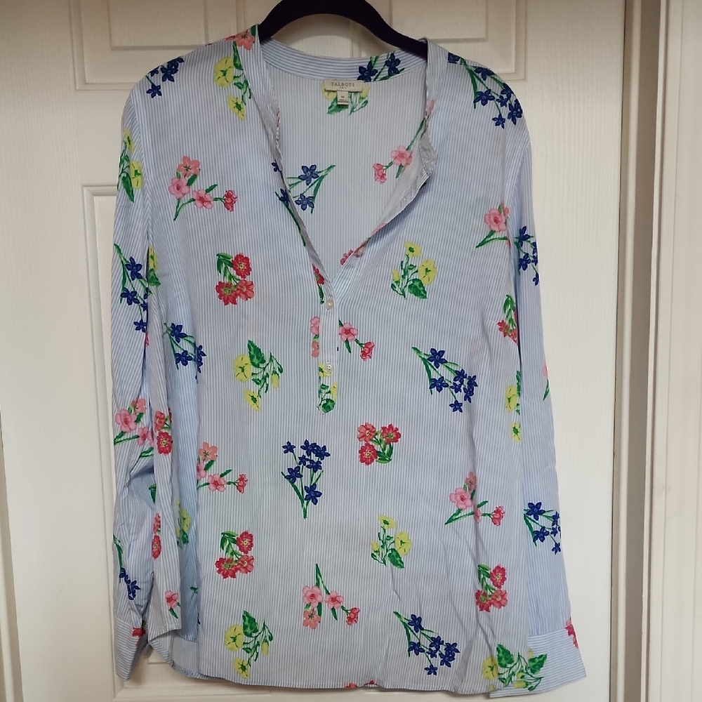 Talbots Blue Floral Blouse sz Medium